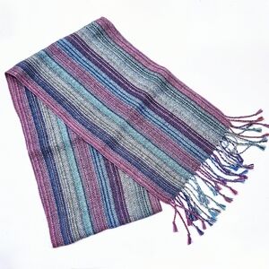MELMAN 100% Alpaca Wool Pastel Rainbow Striped Scarf Made in Bolivia VTG 64x8.5